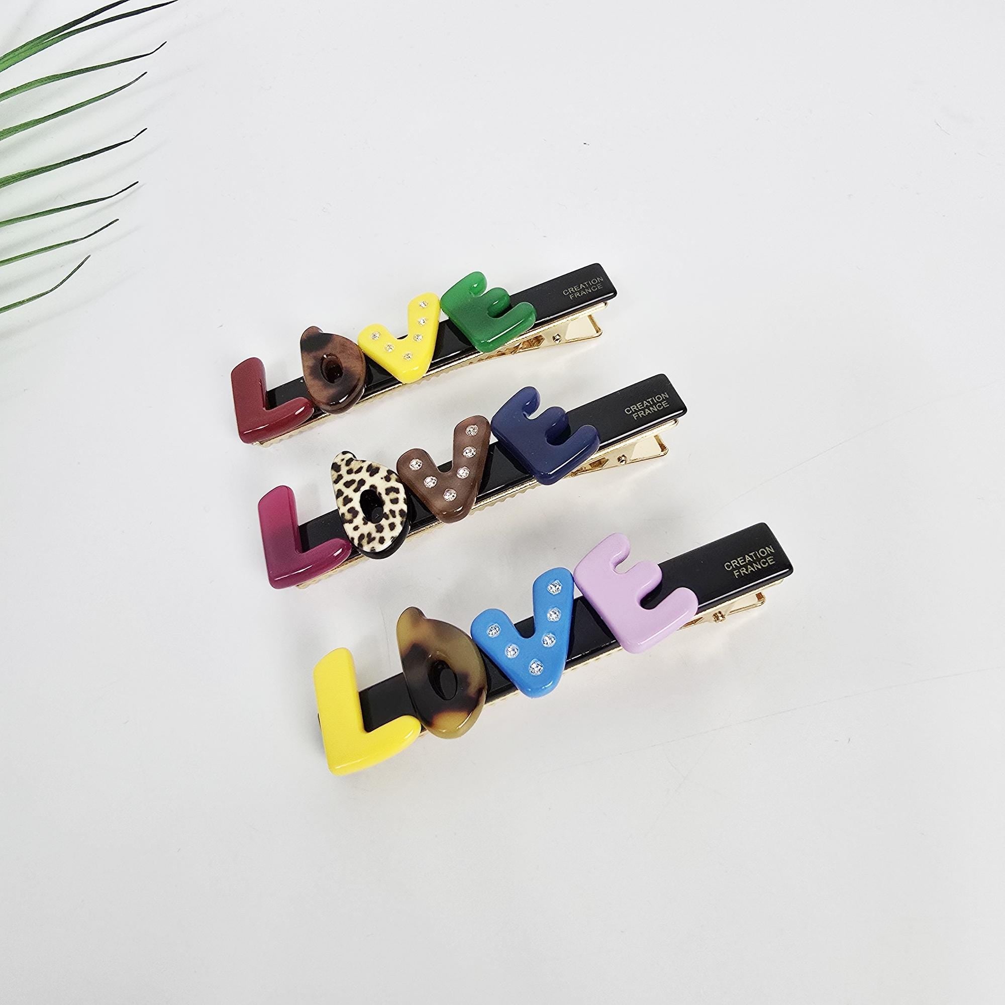 Lovely LOVE Mini Hair Claw Clip (3.0 Inch) / Tortoise Shell Frech Pin / Alligator Hair Clip for Woman
