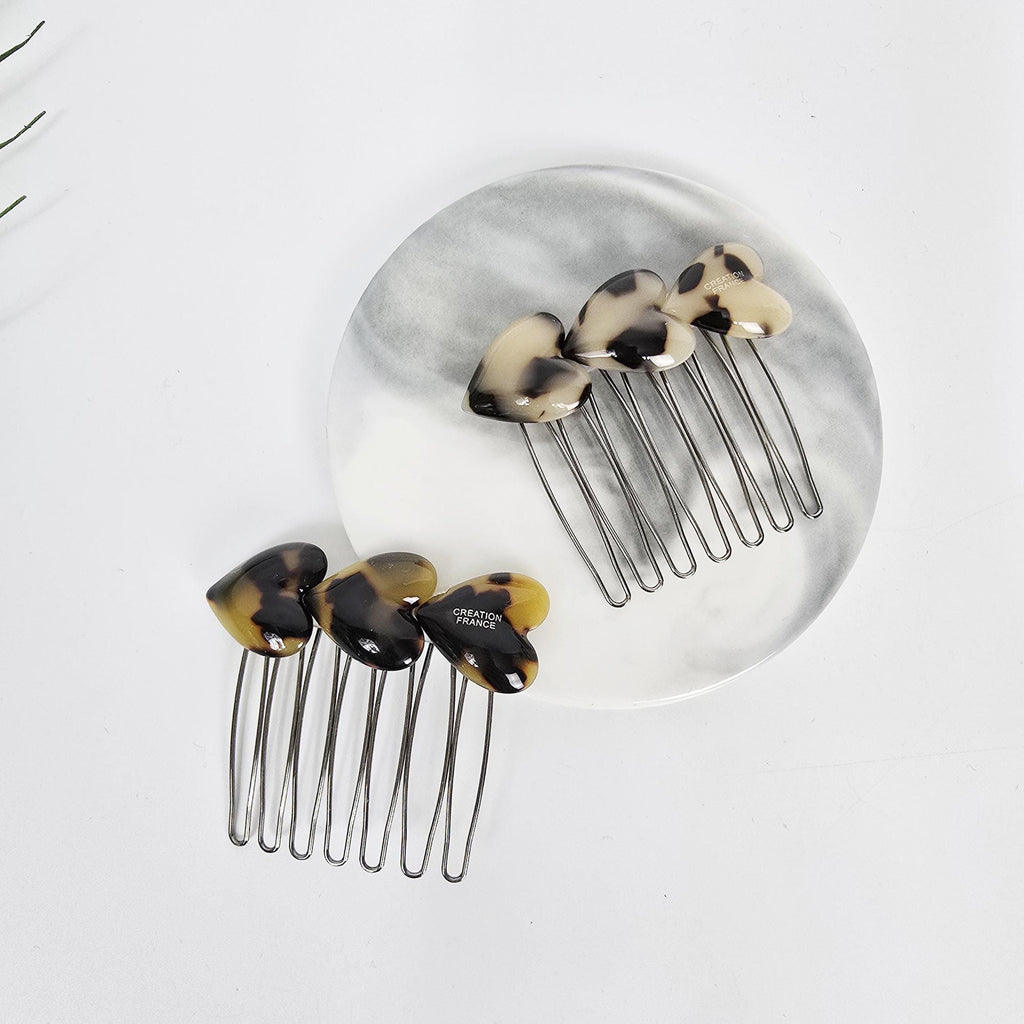 Leopard Heart Mini Hair Comb Pin (2.2 Inch) / Simple French Hair Pin / Hair Fork for Woman