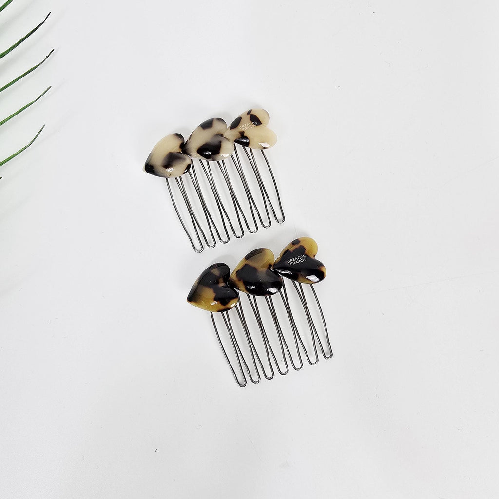 Leopard Heart Mini Hair Comb Pin (2.2 Inch) / Simple French Hair Pin / Hair Fork for Woman