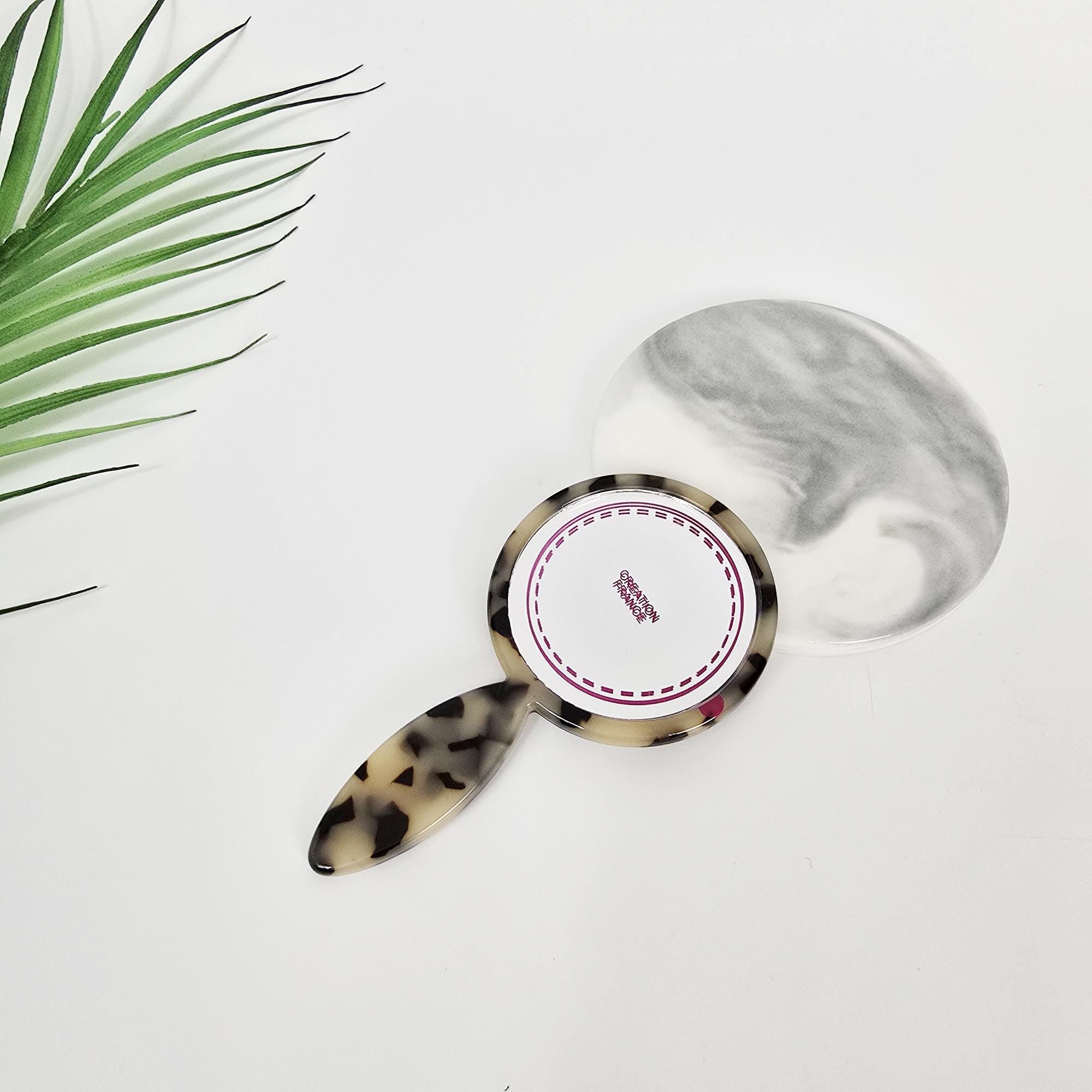 Slim Handle Mini Round Portable Hand Mirror (4.3 Inch) / Antique Hand Mirror / Hair Accessory for Woman