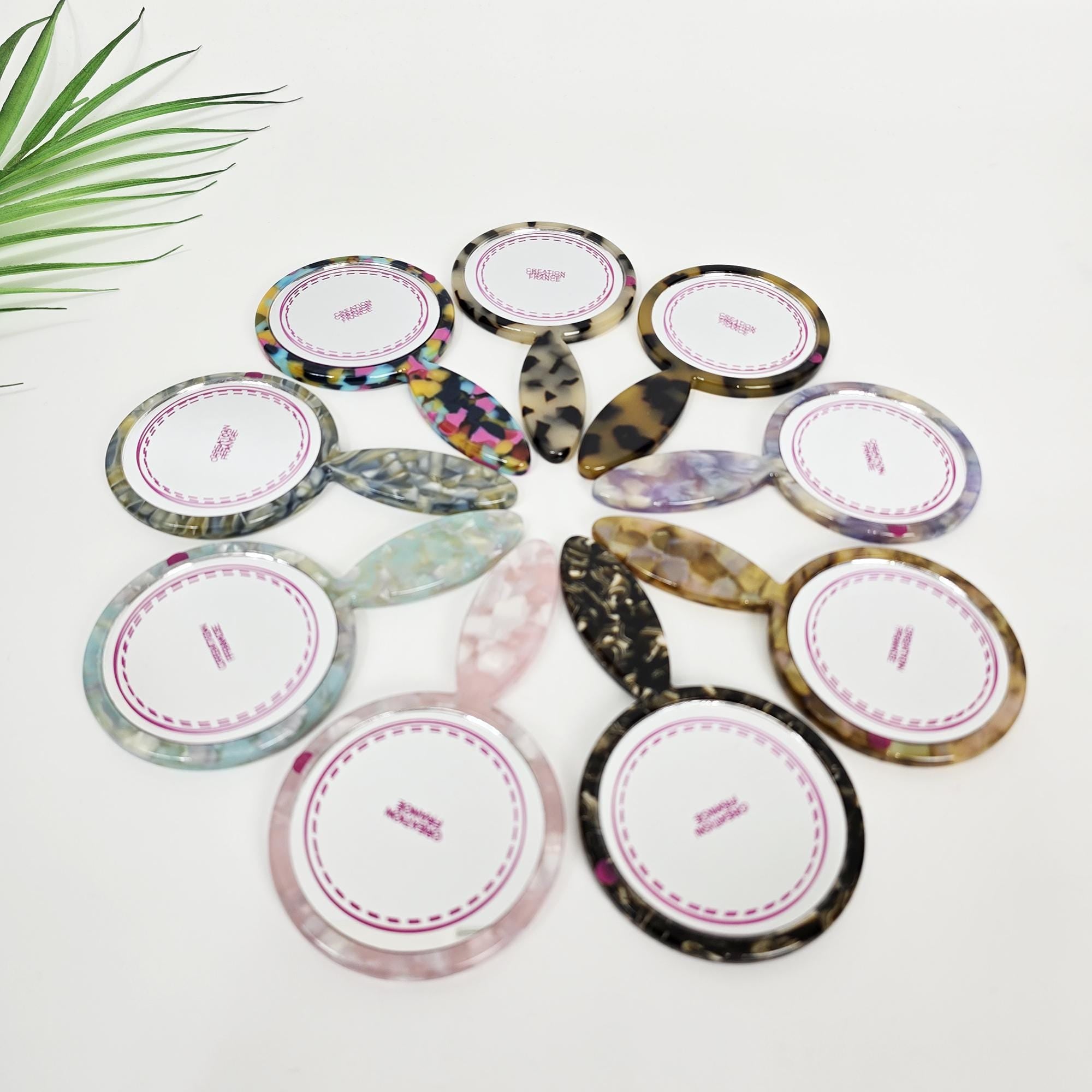 Slim Handle Mini Round Portable Hand Mirror (4.3 Inch) / Antique Hand Mirror / Hair Accessory for Woman