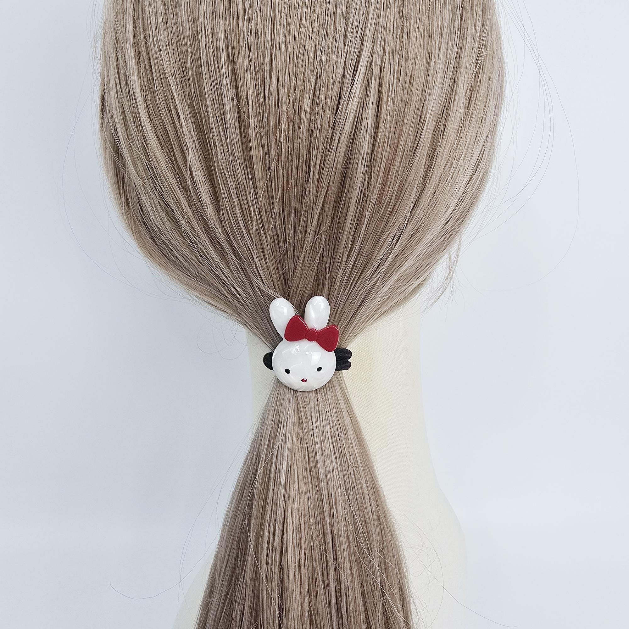 Mini Ribbon Chubby Bunny Ponytail Hair Tie (0.9 Inch) / Simple Cute Ponytail Holder / Hair Accessory for Woman