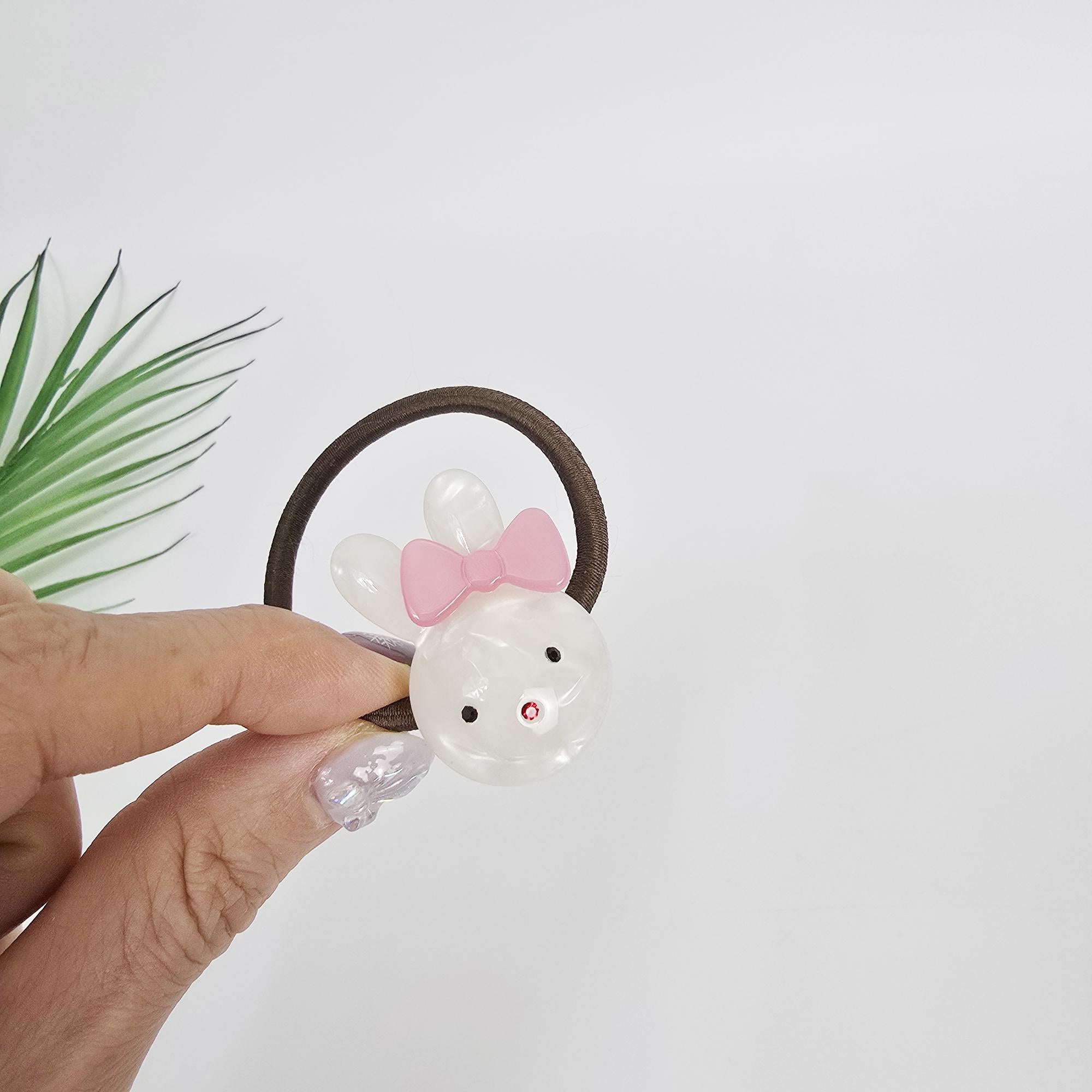 Mini Ribbon Chubby Bunny Ponytail Hair Tie (0.9 Inch) / Simple Cute Ponytail Holder / Hair Accessory for Woman