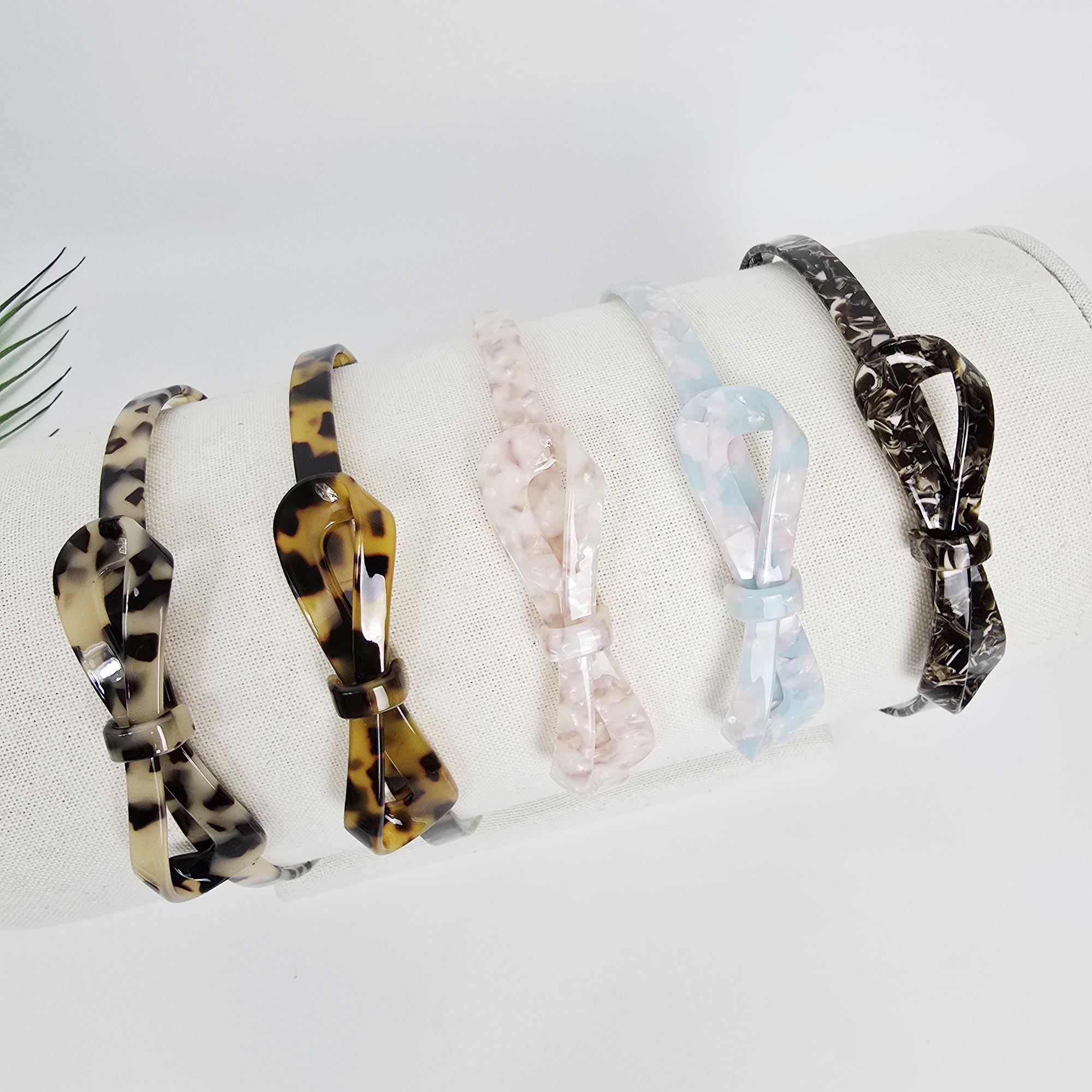 Leopard Marble Ballerina Bow Headband (0.4 Inch) / Tortoise Shell French Hair Pin / Hair Accessory for Woman / Acrylic Alice Headband