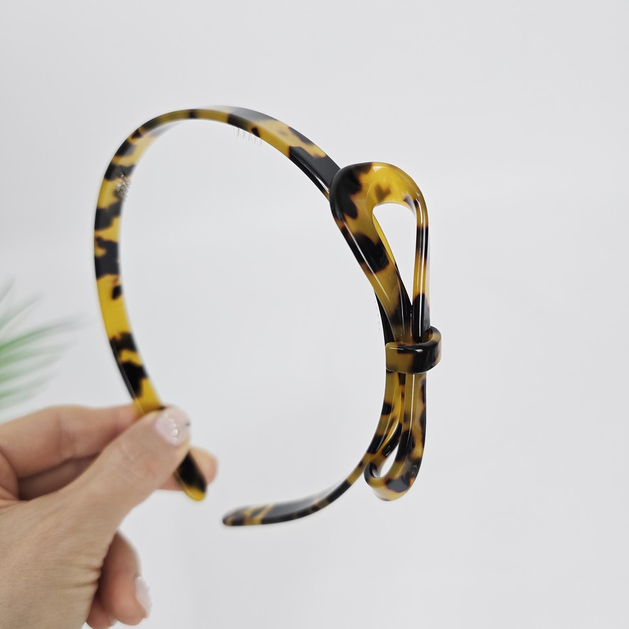 Leopard Marble Ballerina Bow Headband (0.4 Inch) / Tortoise Shell French Hair Pin / Hair Accessory for Woman / Acrylic Alice Headband