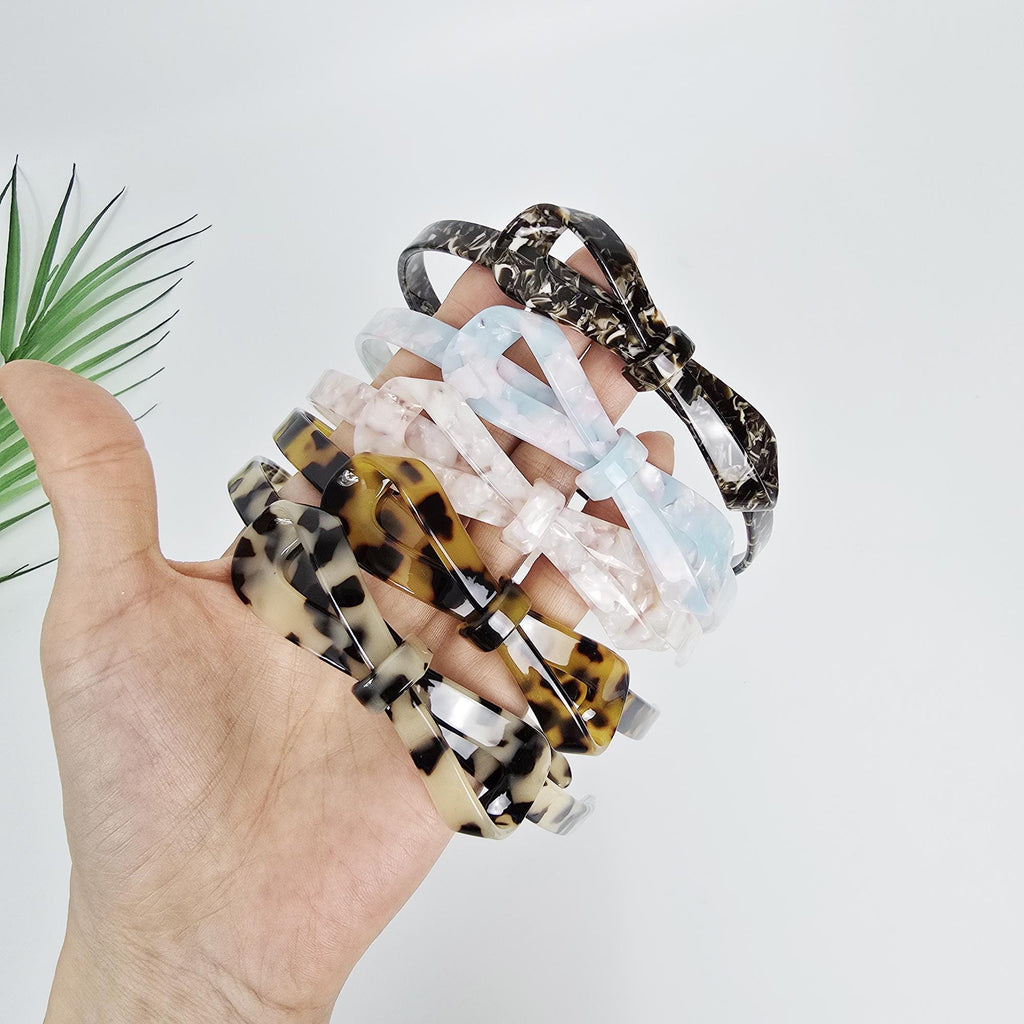 Leopard Marble Ballerina Bow Headband (0.4 Inch) / Tortoise Shell French Hair Pin / Hair Accessory for Woman / Acrylic Alice Headband