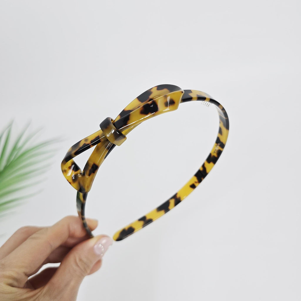 Leopard Marble Ballerina Bow Headband (0.4 Inch) / Tortoise Shell French Hair Pin / Hair Accessory for Woman / Acrylic Alice Headband