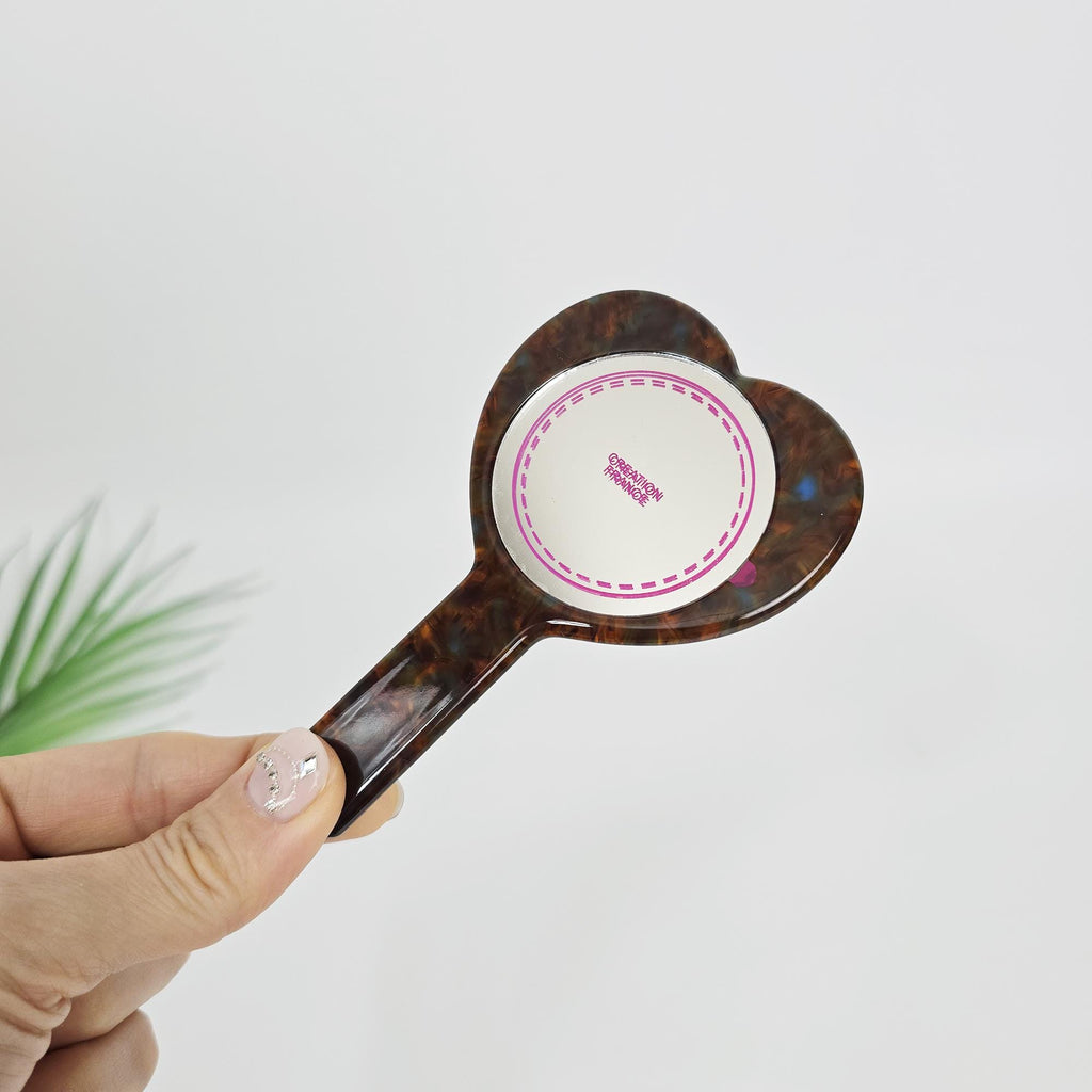 Scarlet Heart Handle Mini Portable Hand Mirror (4.7 Inch) / Antique Hand Mirror / Hair Accessory for Woman