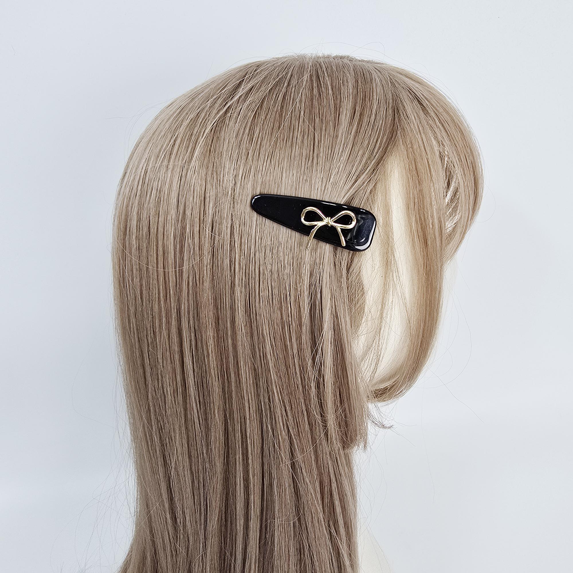 Gold Ribbon Triangle Mini Hair Claw Clip (2.2 Inch) / Tortoise Shell Frech Pin / Alligator Hair Clip for Woman