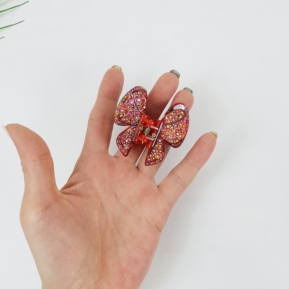 Pastel Color Cubic Double Wing Butterfly Hair Clip / Tortoise Shell Leopard French Hair Pin / Hair Accessory for Woman