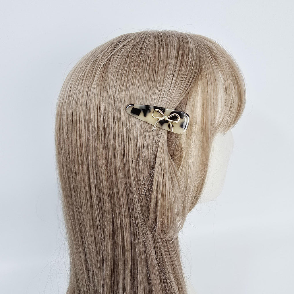 Gold Ribbon Triangle Mini Hair Claw Clip (2.2 Inch) / Tortoise Shell Frech Pin / Alligator Hair Clip for Woman