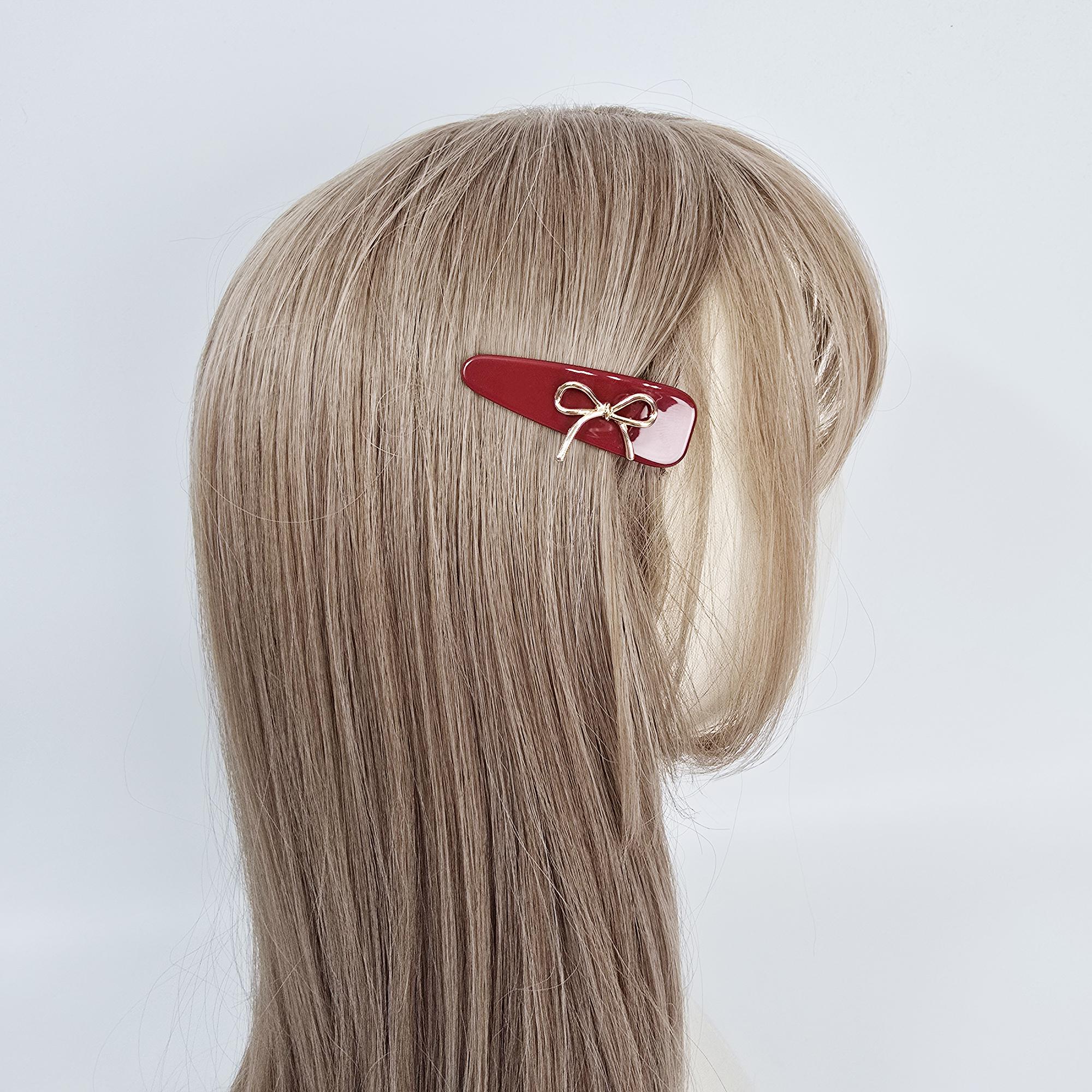 Gold Ribbon Triangle Mini Hair Claw Clip (2.2 Inch) / Tortoise Shell Frech Pin / Alligator Hair Clip for Woman