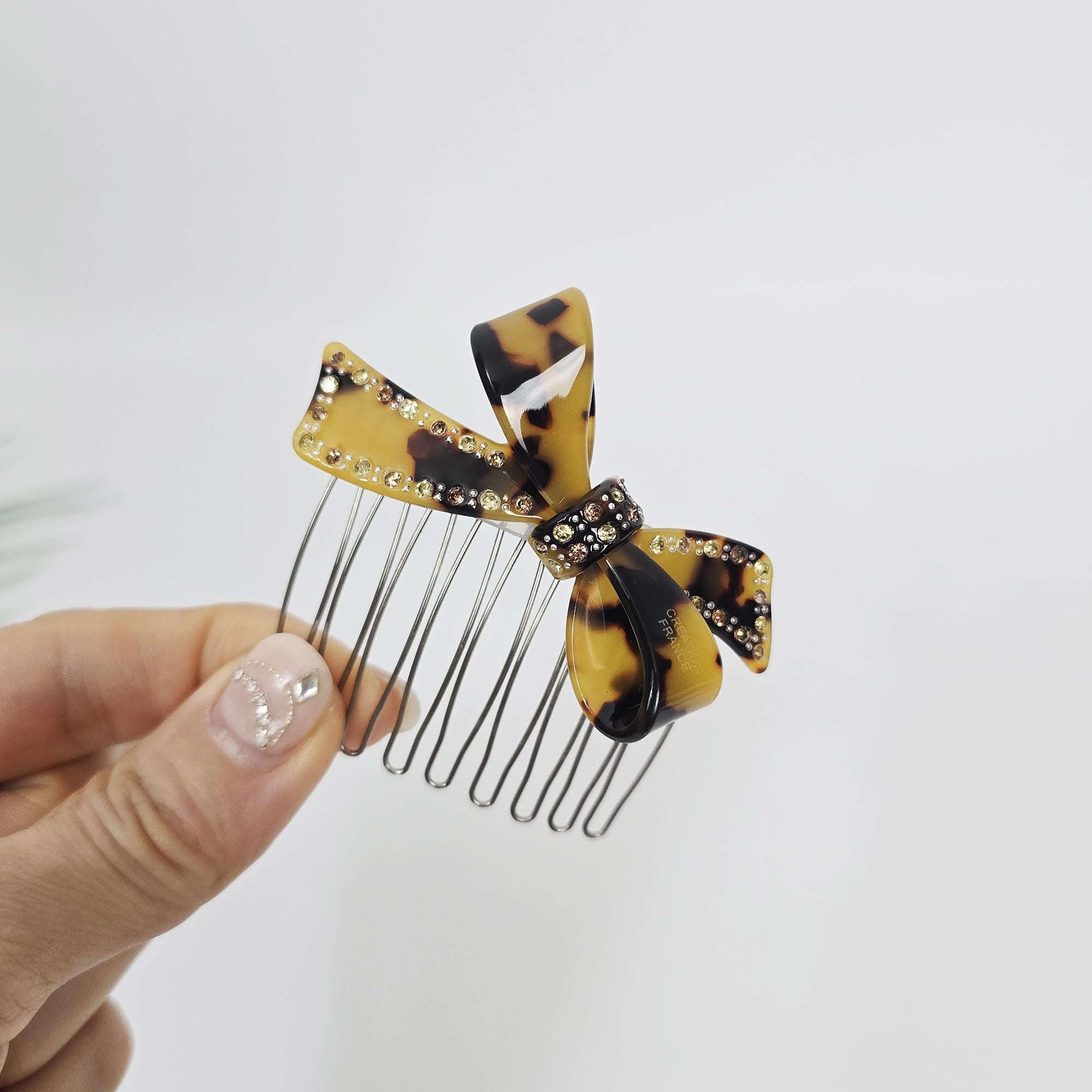 Cubic Large Double Ribbon Non-Slip Hair Comb Clip (2.8 Inch) / Luxurious French Hair Pin / Hair Comb for Woman / Hair Fork for Thick Hair