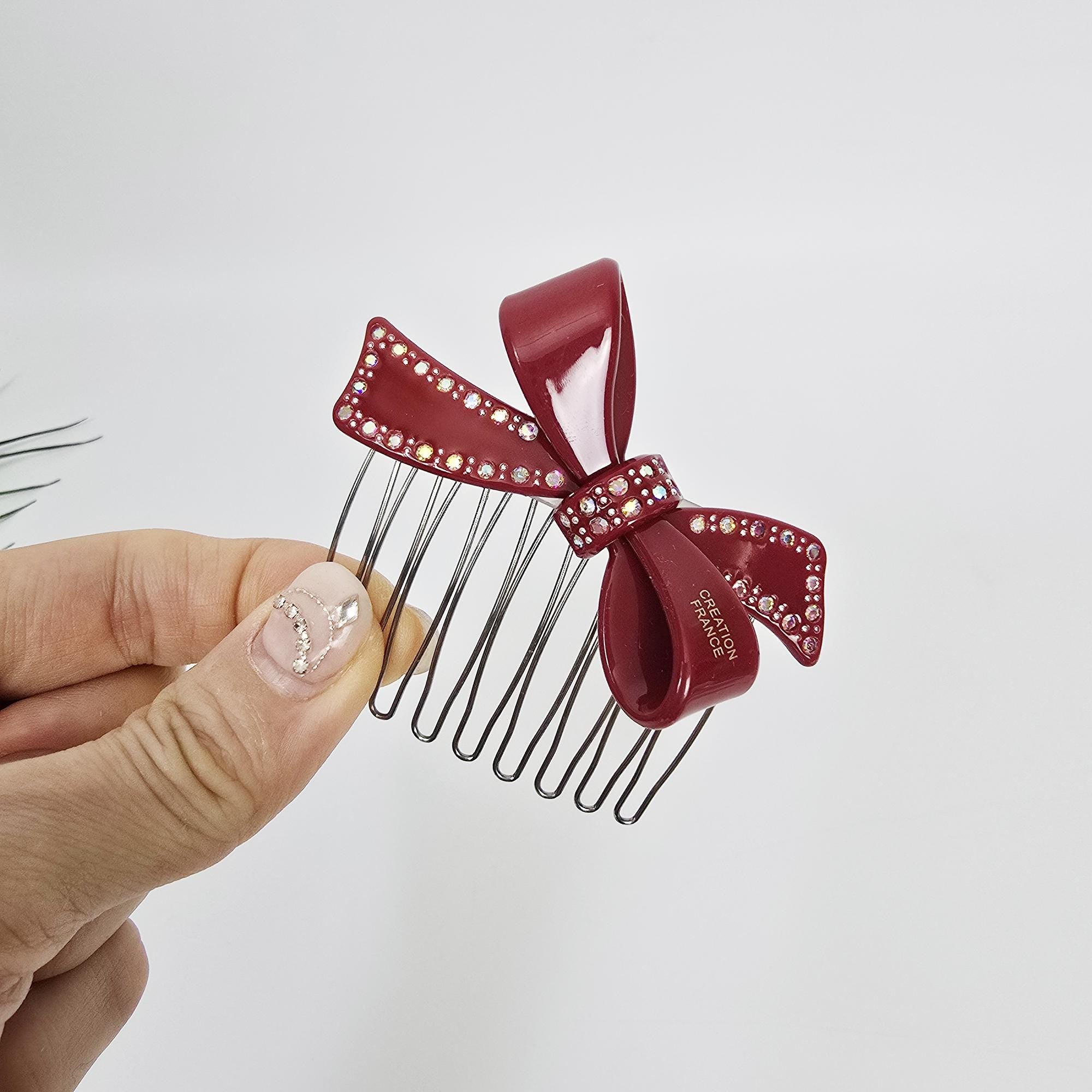 Cubic Large Double Ribbon Non-Slip Hair Comb Clip (2.8 Inch) / Luxurious French Hair Pin / Hair Comb for Woman / Hair Fork for Thick Hair