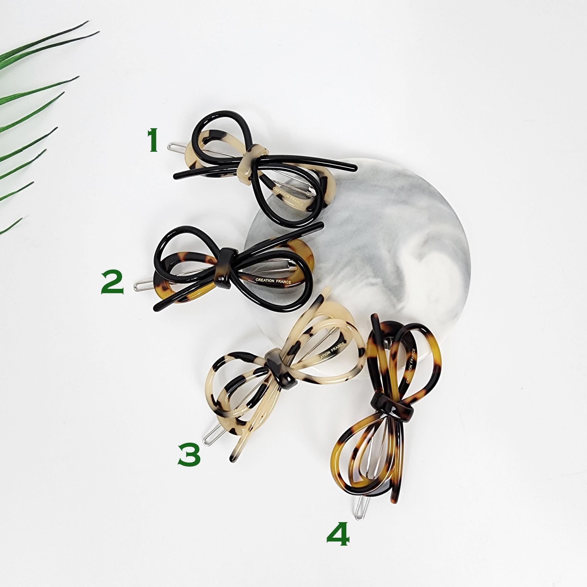 Leopard Marble Twin Ribbon Black Harmony Bobby Pin (2.6 Inch) / Cute French Hair Pin Clip / Hair Accessory for Woman / Bow Barrette