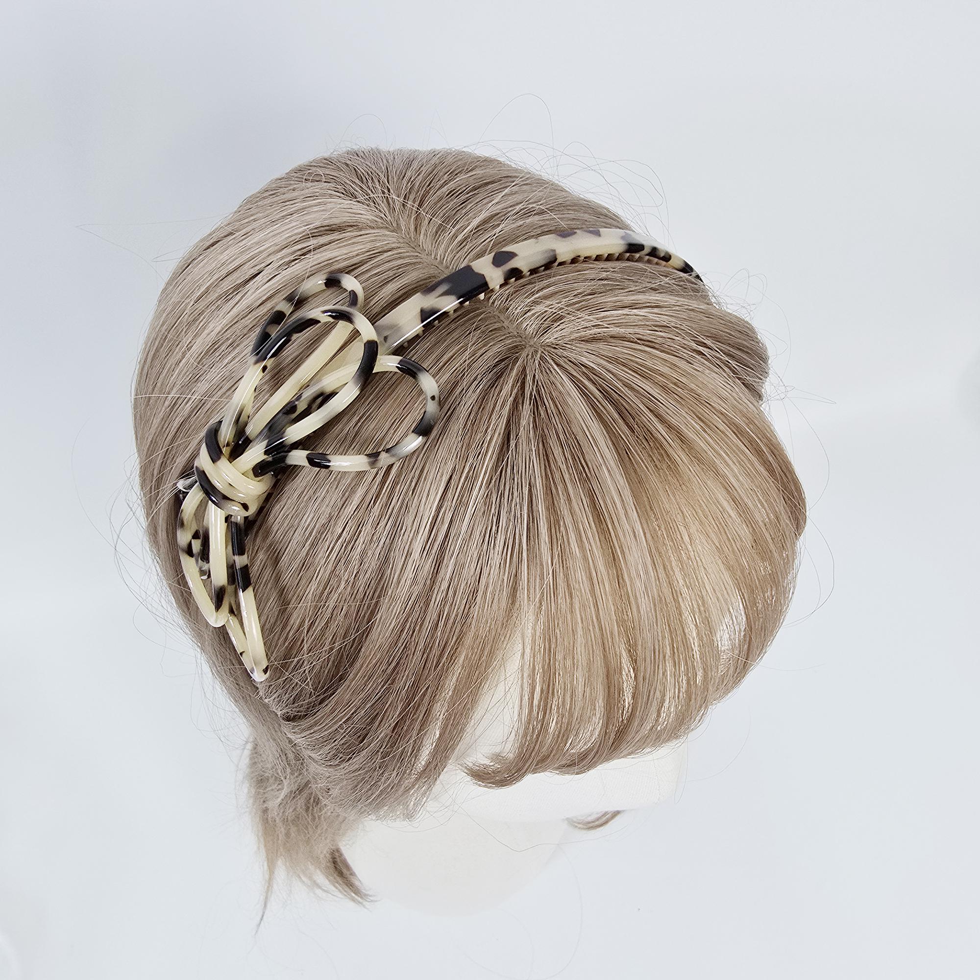 Triple Ribbon Thin Wire Hold Headband (0.3 Inch) / Tortoise Shell French Hair Pin / Hair Accessory for Woman / Acrylic Alice Headband