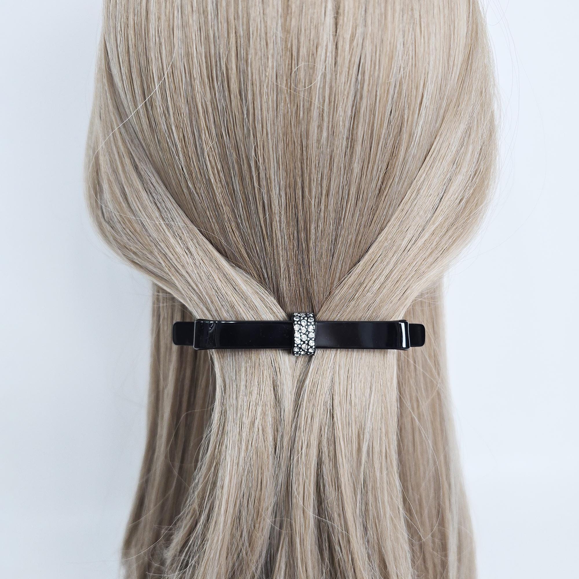 Long Bow Ribbon Cubic Barrette (4.1 Inch) / Elegance French Hair Pin / Automatic Hair Clip