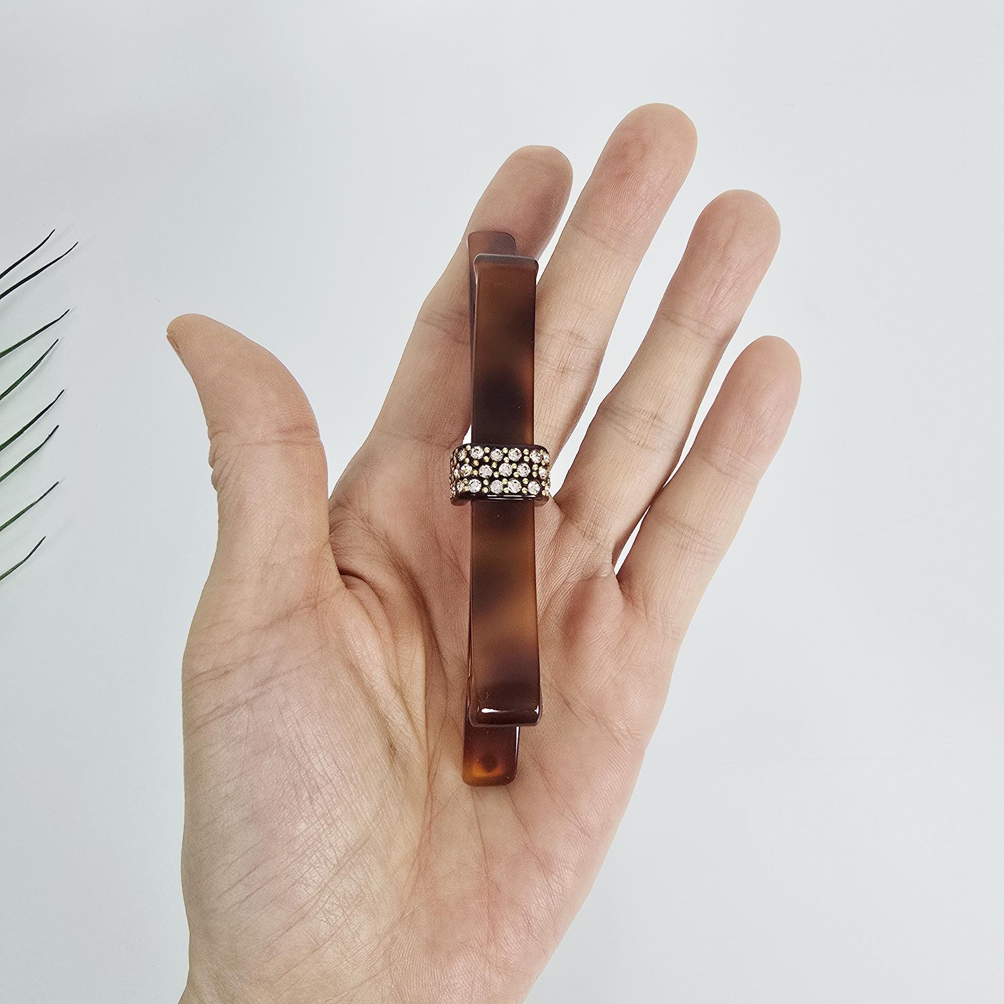 Long Bow Ribbon Cubic Barrette (4.1 Inch) / Elegance French Hair Pin / Automatic Hair Clip