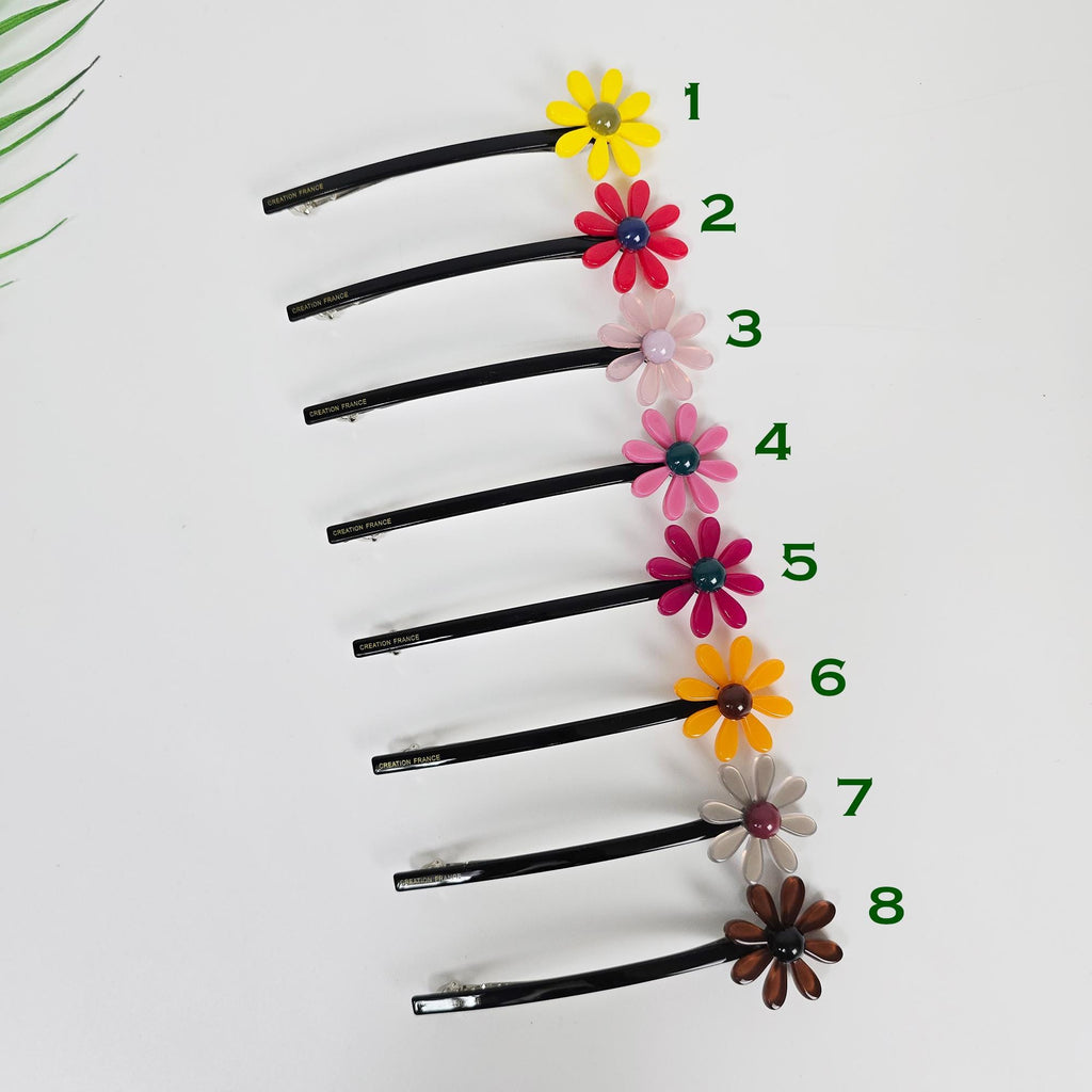 Sunflower Slim Long Barrette (4.7 Inch) / Elegance French Hair Pin / Automatic Hair Clip