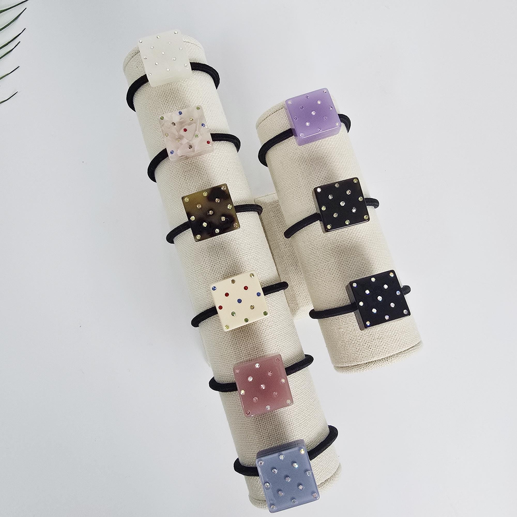 Bold Square Cubic Stone Ponytail Elastic Hair Tie / Simple Cute Ponytail Holder / Hair Accessory for Woman