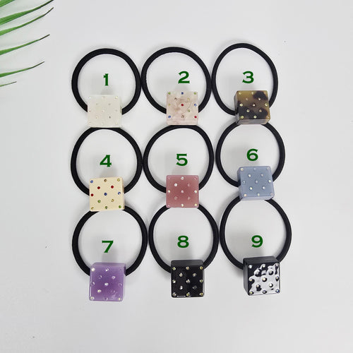 Bold Square Cubic Stone Ponytail Elastic Hair Tie / Simple Cute Ponytail Holder / Hair Accessory for Woman