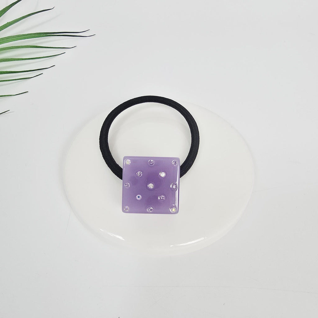 Bold Square Cubic Stone Ponytail Elastic Hair Tie / Simple Cute Ponytail Holder / Hair Accessory for Woman