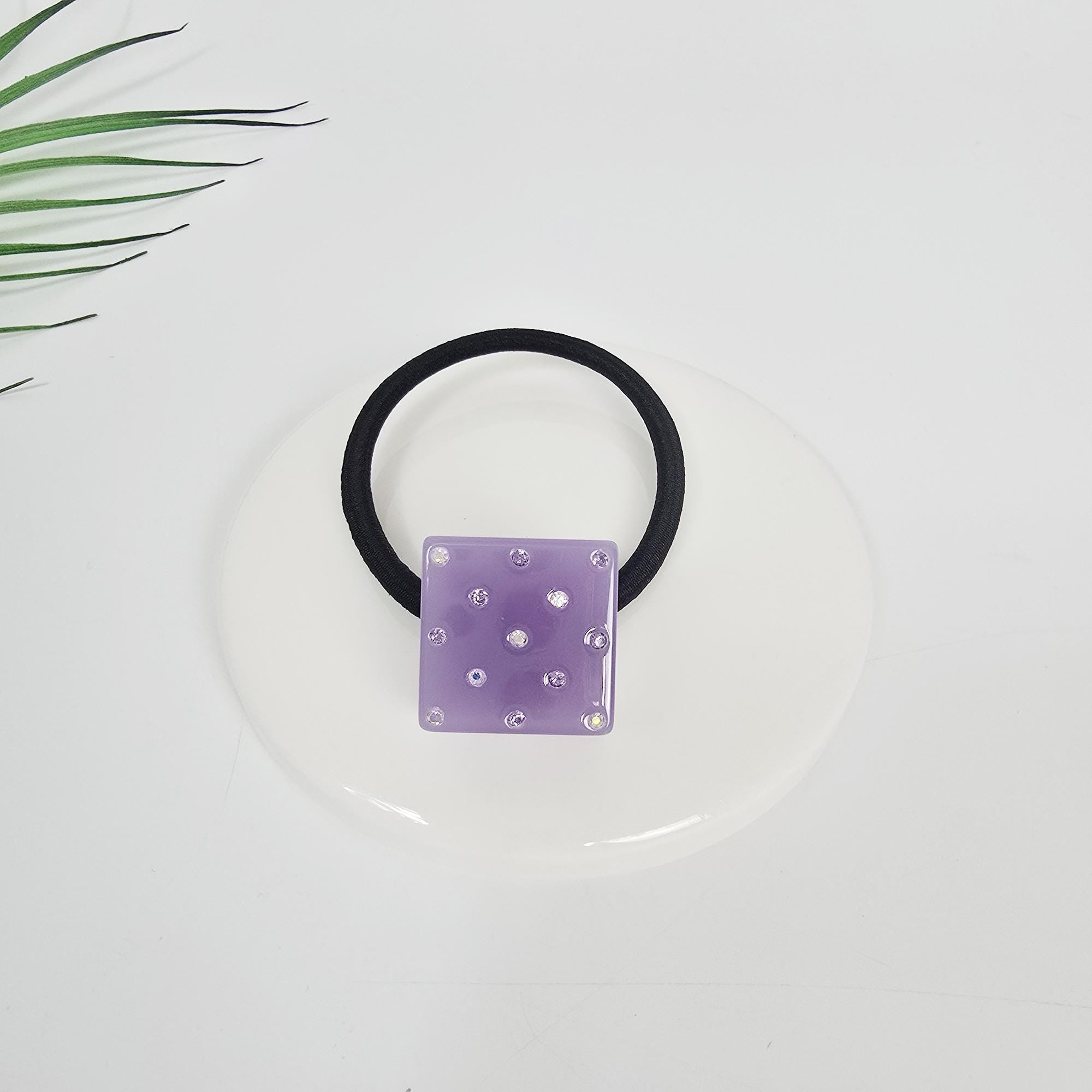 Bold Square Cubic Stone Ponytail Elastic Hair Tie / Simple Cute Ponytail Holder / Hair Accessory for Woman