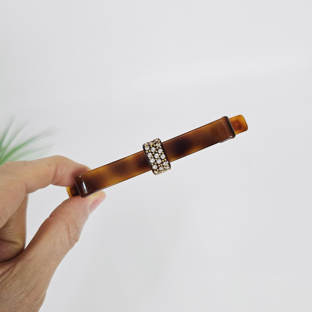 Long Bow Ribbon Cubic Barrette (4.1 Inch) / Elegance French Hair Pin / Automatic Hair Clip