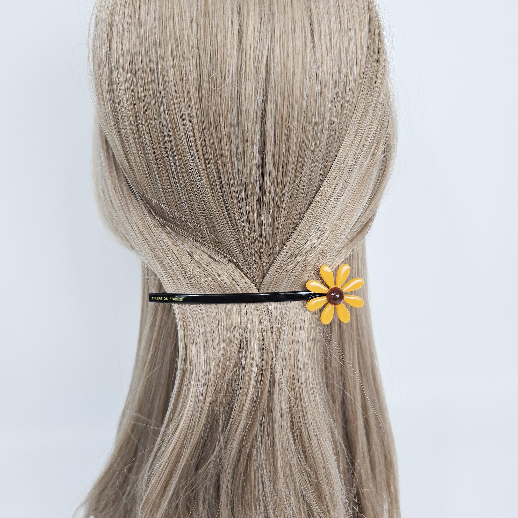 Sunflower Slim Long Barrette (4.7 Inch) / Elegance French Hair Pin / Automatic Hair Clip