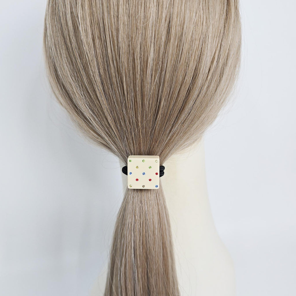 Bold Square Cubic Stone Ponytail Elastic Hair Tie / Simple Cute Ponytail Holder / Hair Accessory for Woman