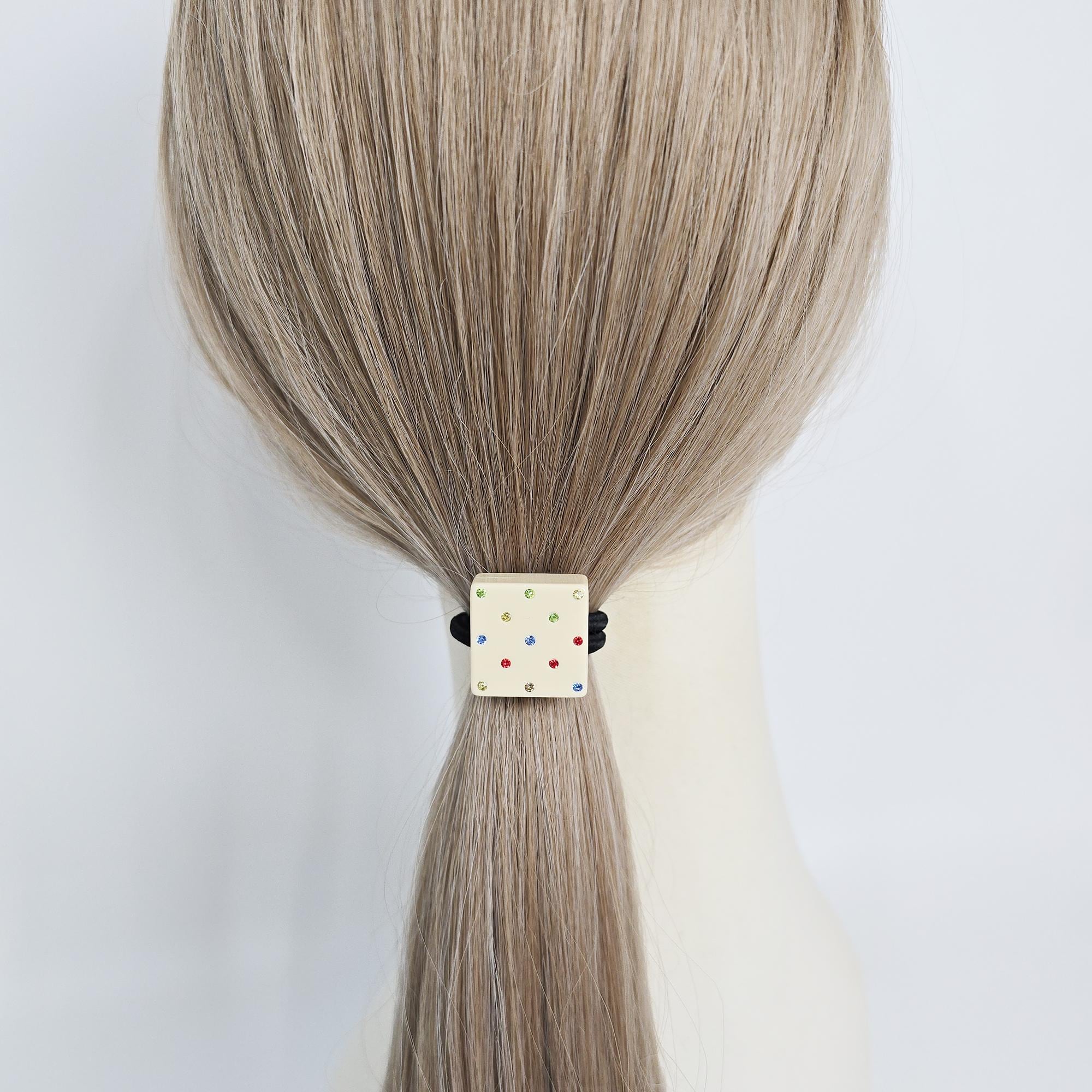 Bold Square Cubic Stone Ponytail Elastic Hair Tie / Simple Cute Ponytail Holder / Hair Accessory for Woman