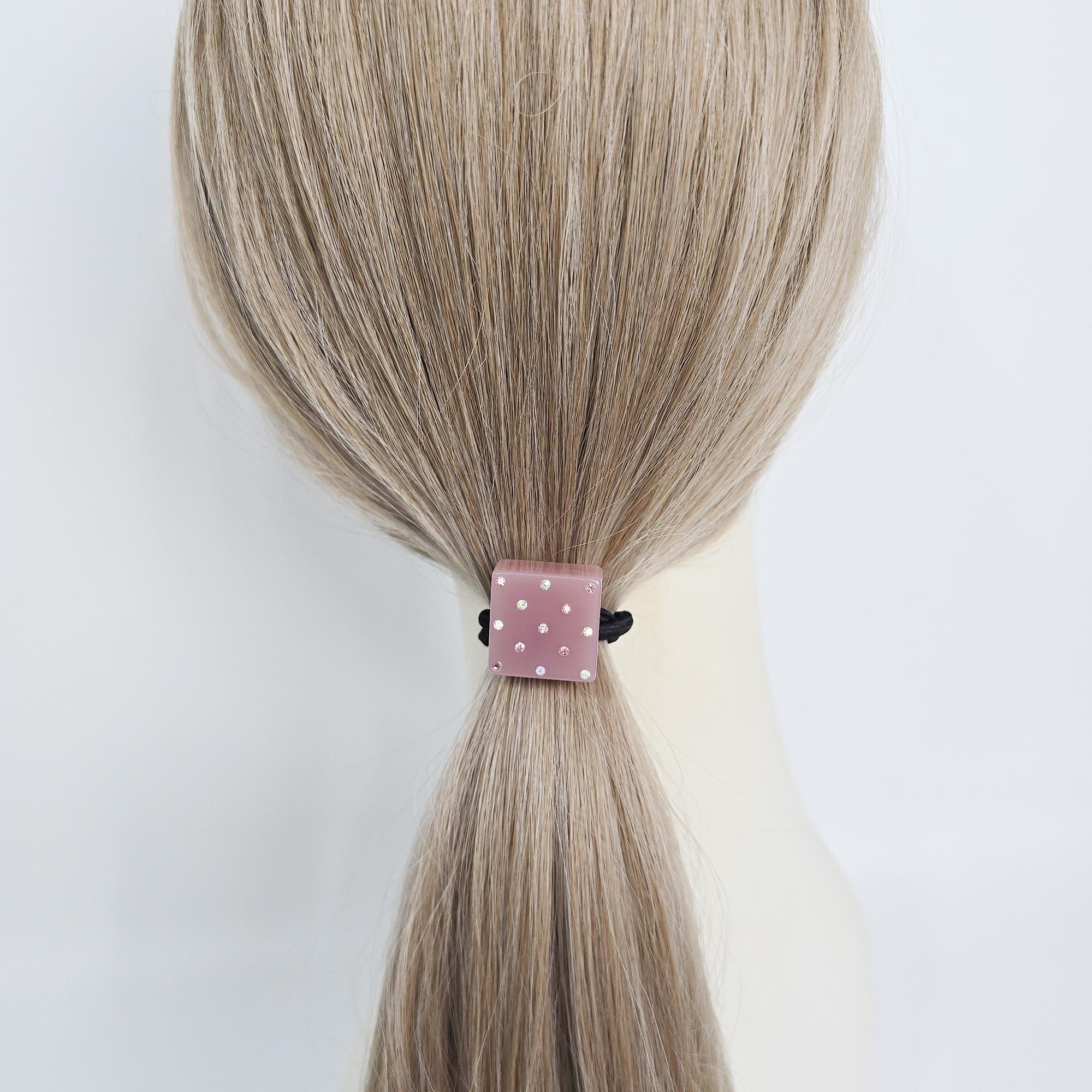 Bold Square Cubic Stone Ponytail Elastic Hair Tie / Simple Cute Ponytail Holder / Hair Accessory for Woman