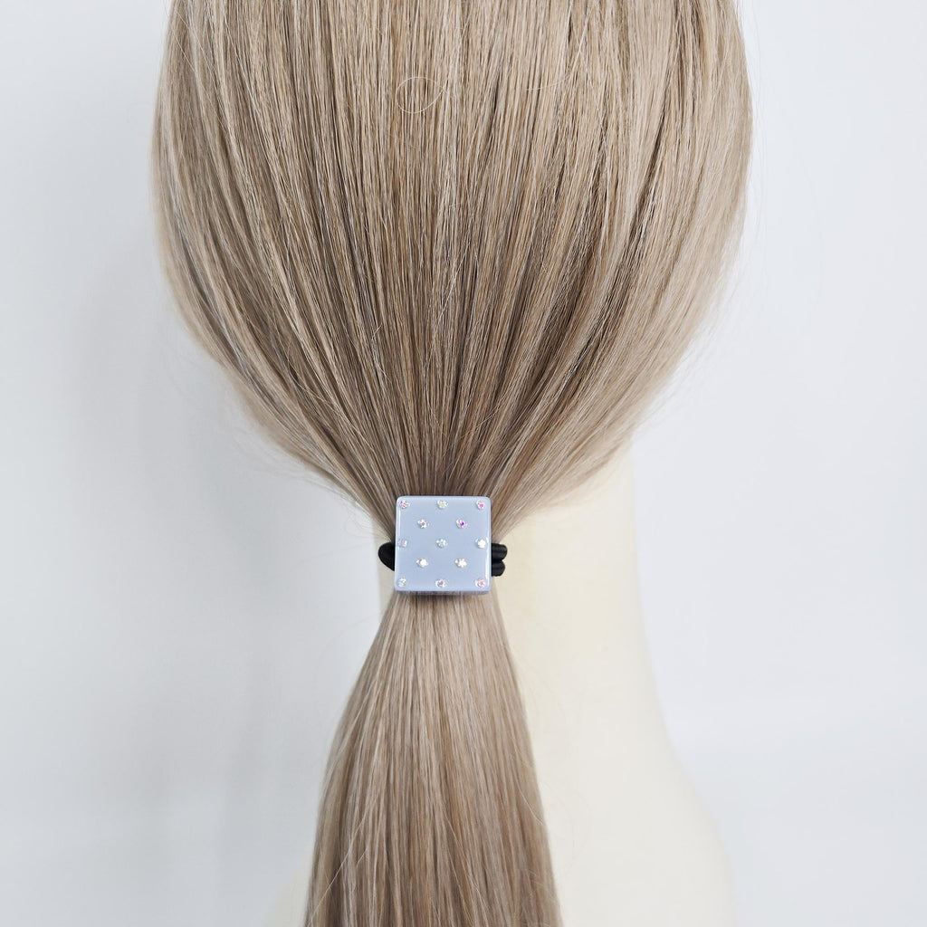 Bold Square Cubic Stone Ponytail Elastic Hair Tie / Simple Cute Ponytail Holder / Hair Accessory for Woman