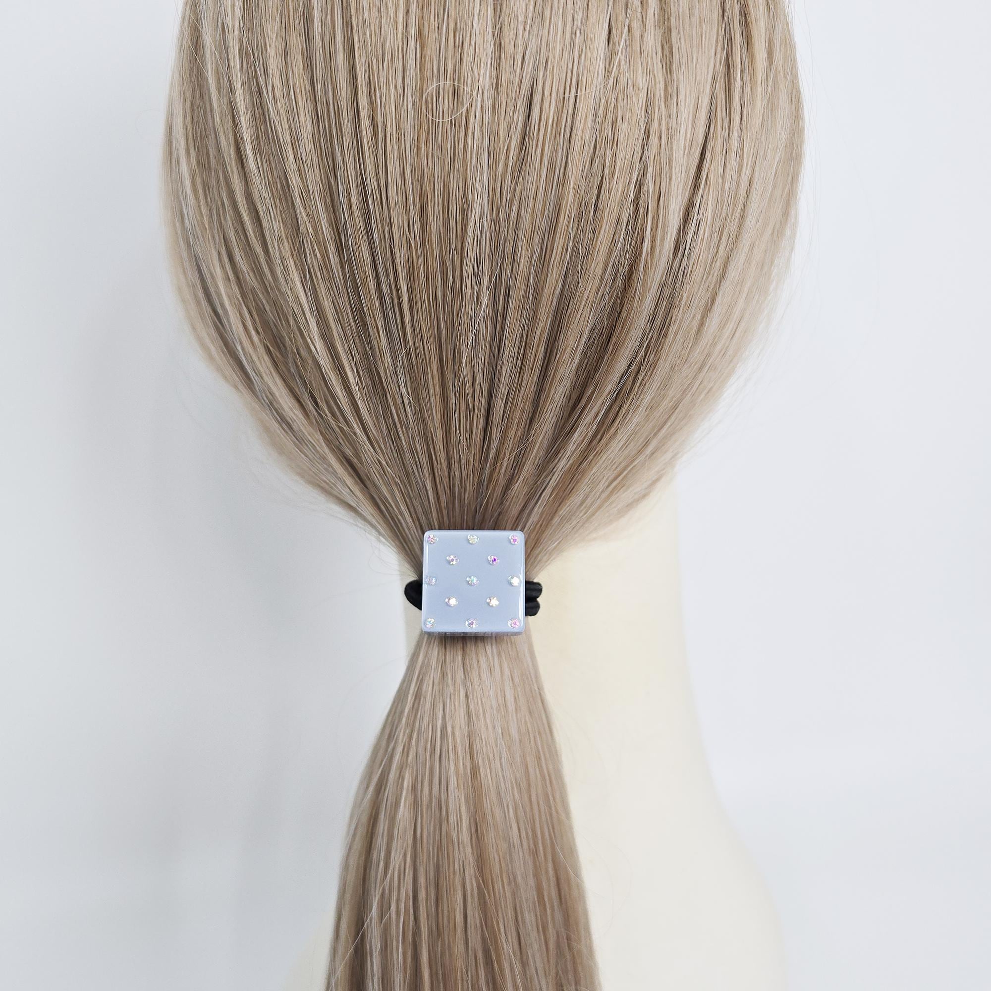 Bold Square Cubic Stone Ponytail Elastic Hair Tie / Simple Cute Ponytail Holder / Hair Accessory for Woman