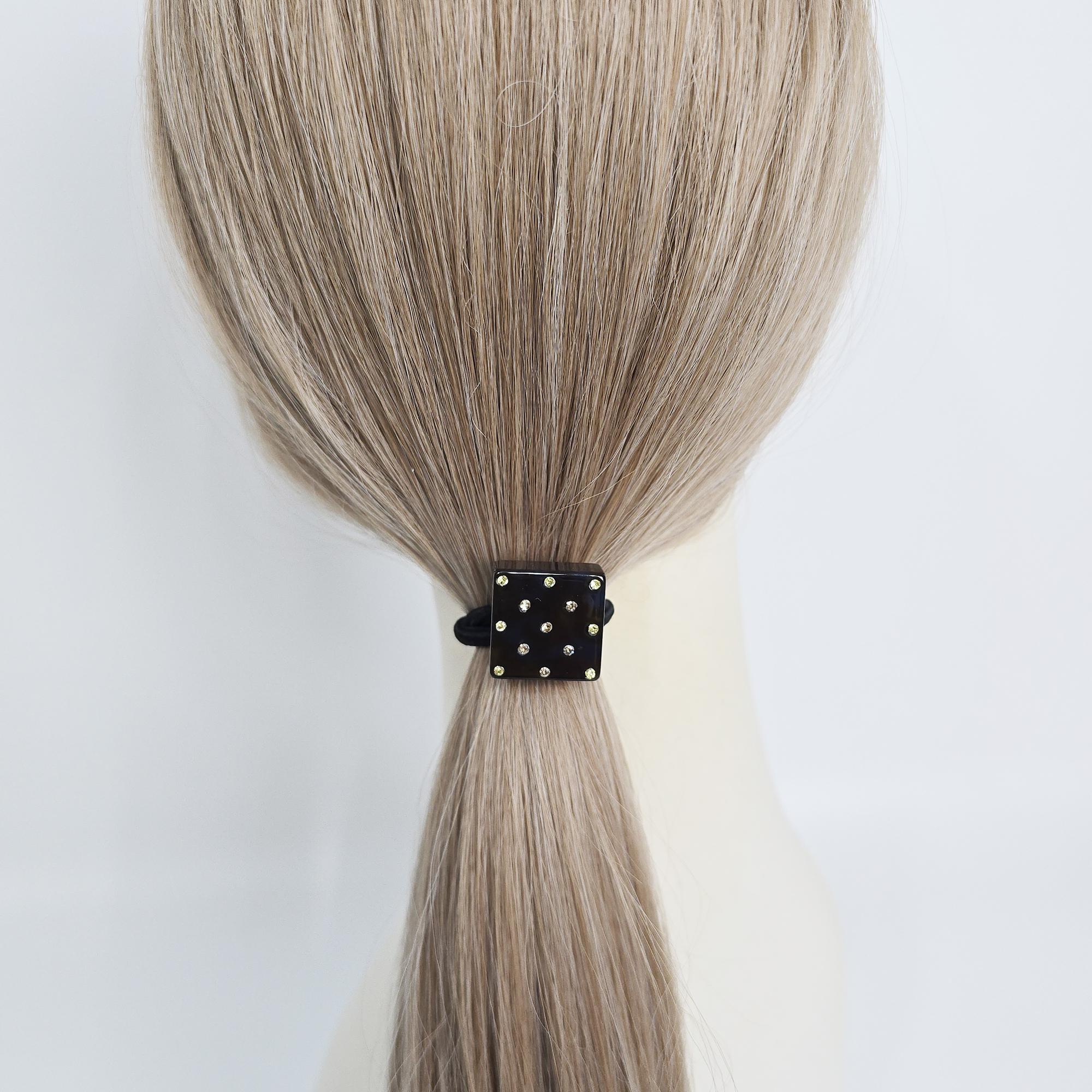 Bold Square Cubic Stone Ponytail Elastic Hair Tie / Simple Cute Ponytail Holder / Hair Accessory for Woman
