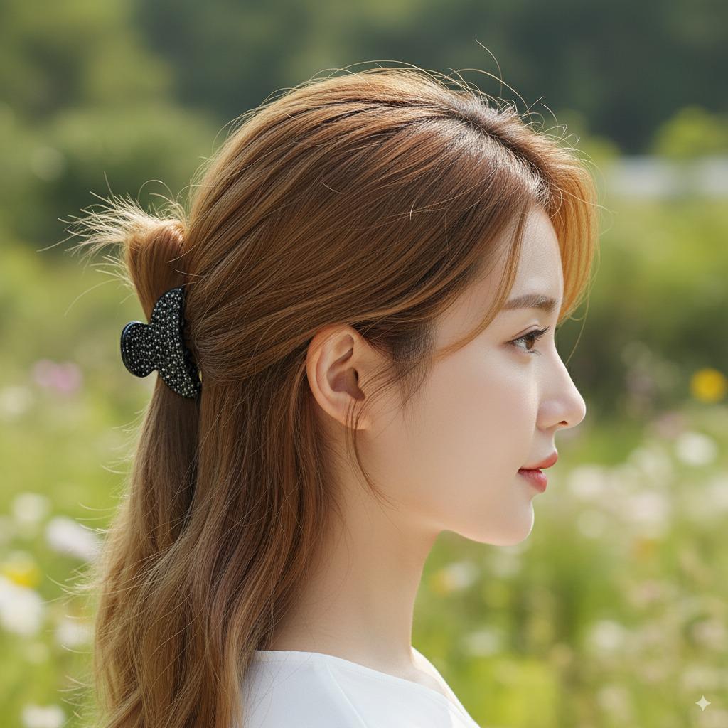 Luxurious Half Moon Hair Claw Clip with Cubic (1.8 Inch) / Tortoise Shell Small French Hair Pin / Bridal Hair Accessory for Woman