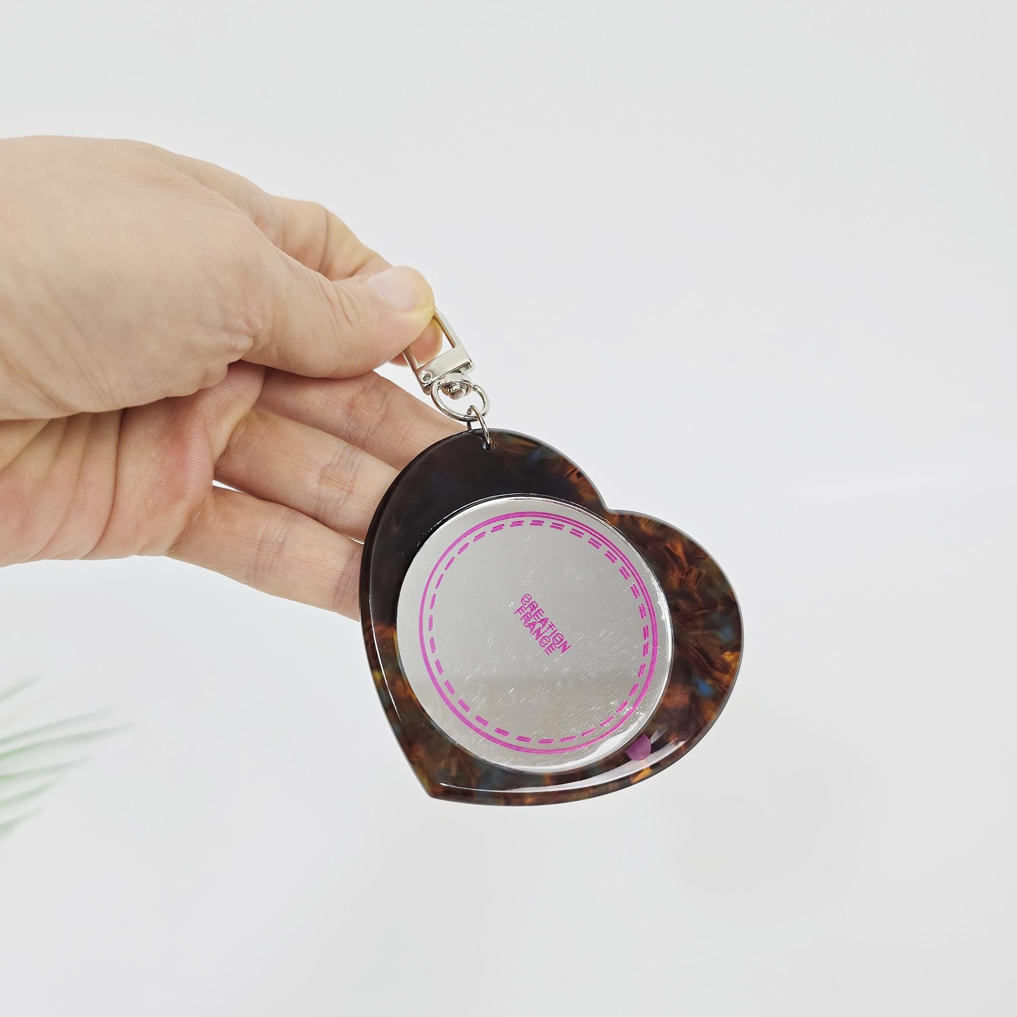 Romantic Heart Mini Portable Hand Mirror Bag Charm Mirroring (3.0 Inch) / Antique Hand Mirror / Hair Accessory for Woman