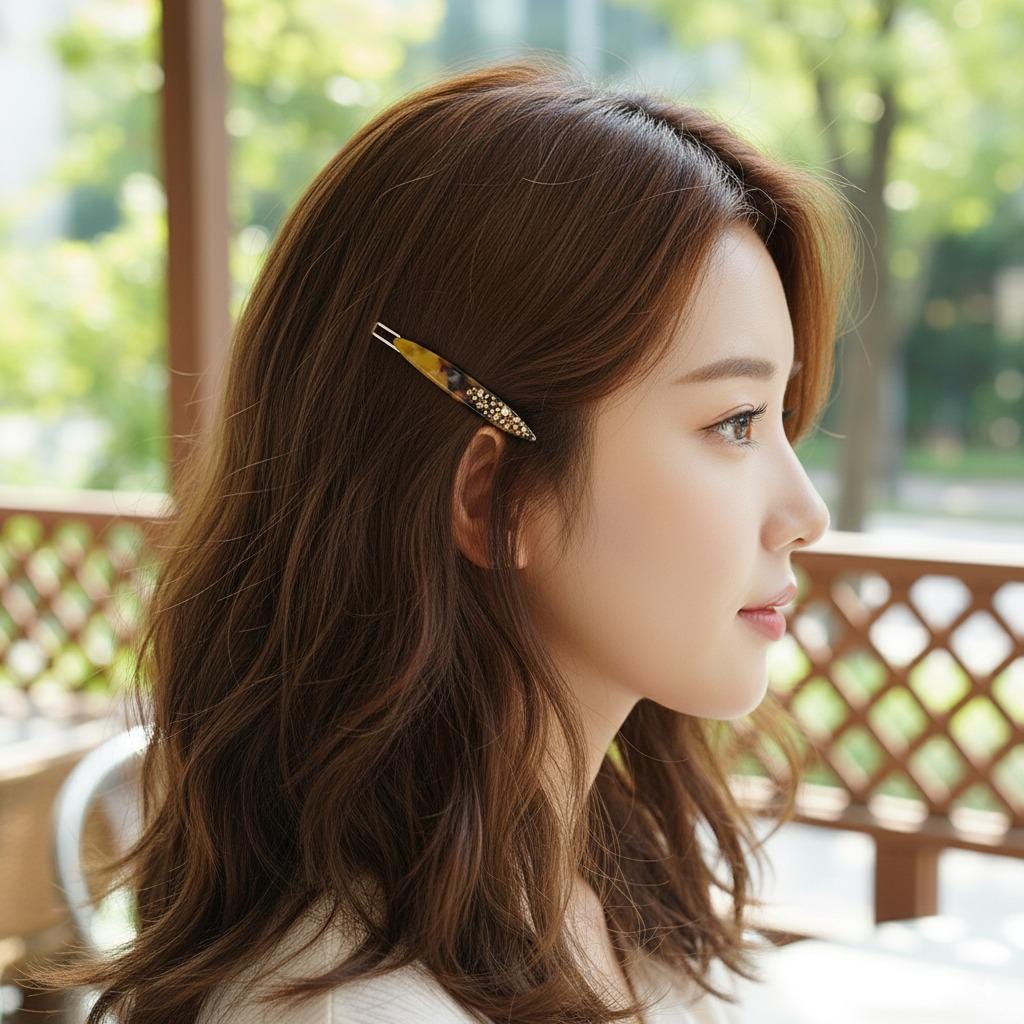 Tortoise Shell Cubic Slim Oval Bobby Pin / Luxurious French Hair Clip Claw / Hair Accessory for Woman / Bow Barrette for Thin Hair