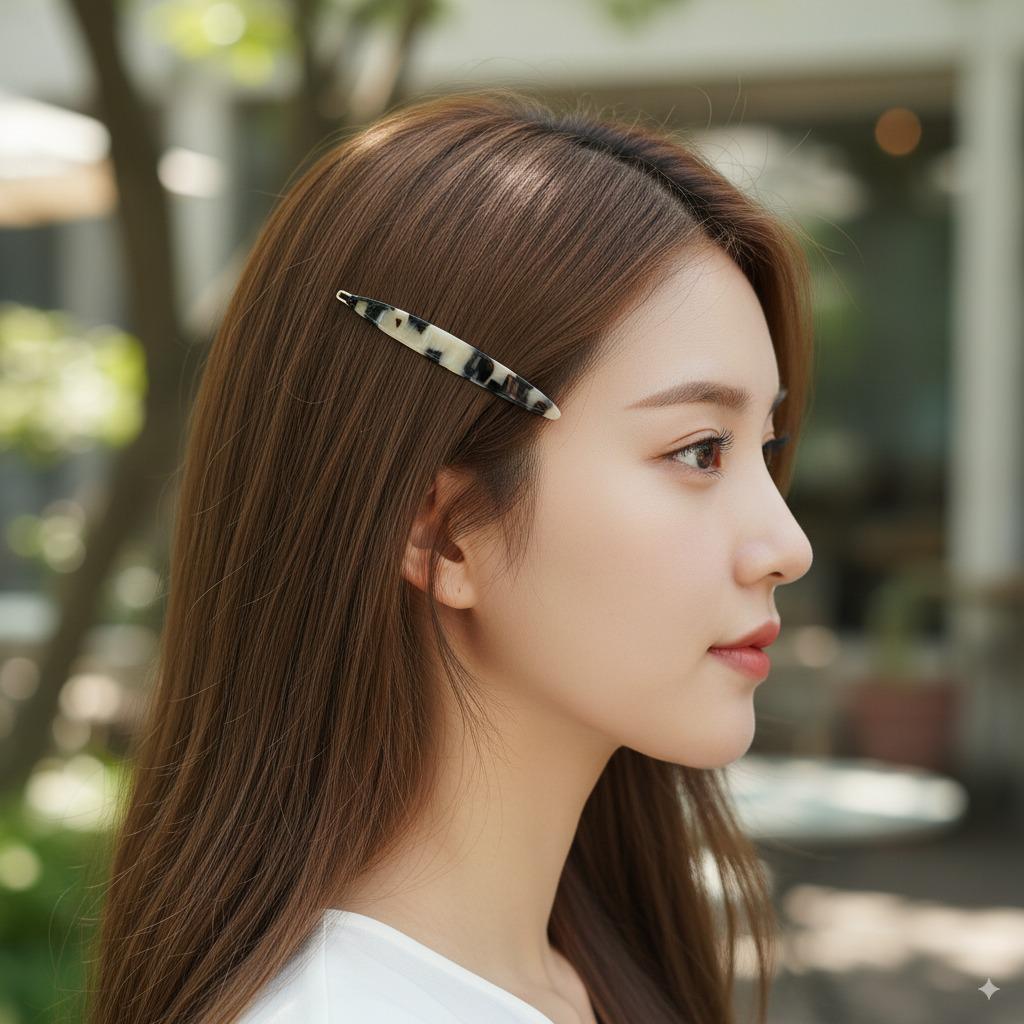 Luxurious Slim Long Oval Bobby Pin (3.1 Inch) / Tortoise Marble French Hair Pin Clip / Hair Accessory for Woman / Bow Barrette