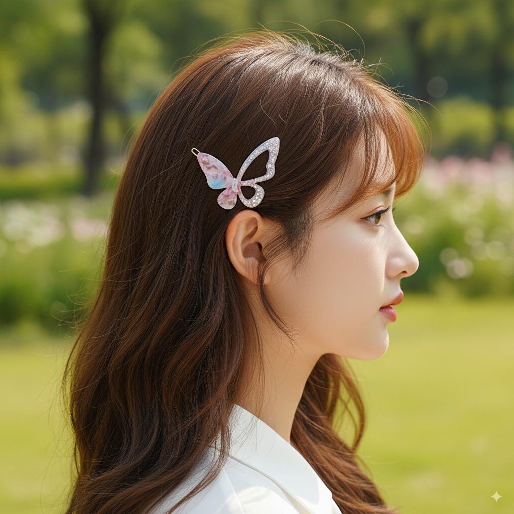 Tortoise Shell Butterfly Bobby Pin with Cubic / Vintage French Hair Pin / Hair Accessory for Woman / Butterfly Hair Clip