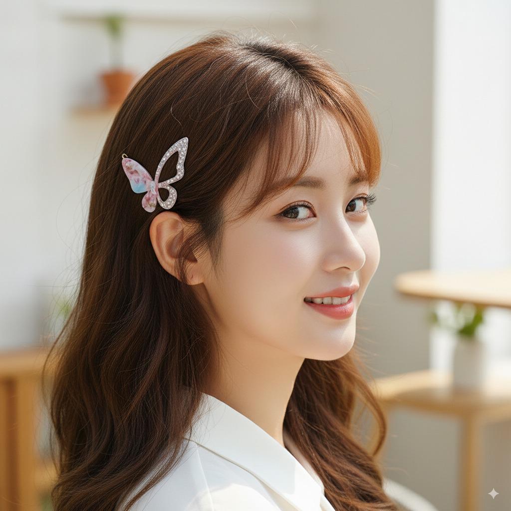 Tortoise Shell Butterfly Bobby Pin with Cubic / Vintage French Hair Pin / Hair Accessory for Woman / Butterfly Hair Clip