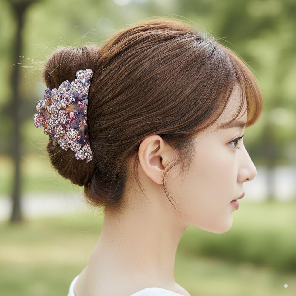 Luxurious Floral Hair Claw Clip with Cubic (4.0 Inch) / Elegance French Hair Pin / Hair Barrette for Woman