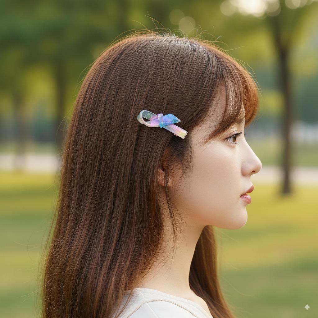 Cute Mini Ribbon Hair Claw Clip (1.8 Inch) / Tortoise Shell French Hair Pin / Hair Accessory for Woman