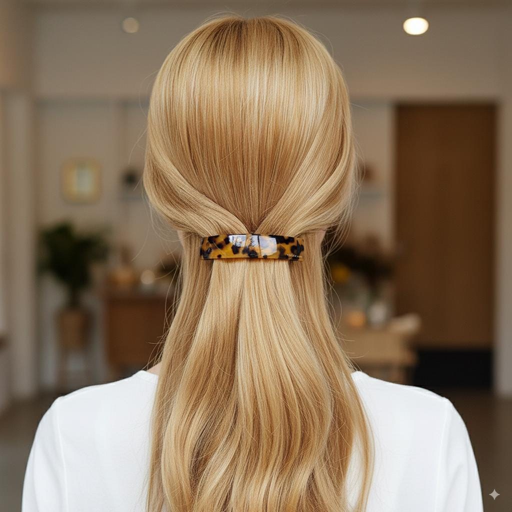Leopard Curve Square Hair Barrette (3.7 Inch) / Tortoise Shell French Hair Pin / Hair Accessory for Woman / Automatic Hair Clip