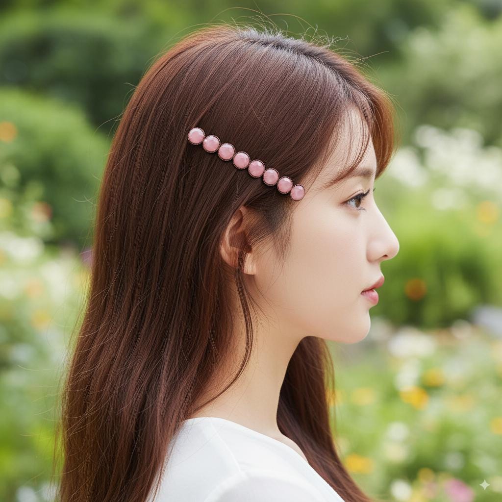 Circle Formica Hair Barrette (3.2 Inch) / Diamond Cut Formica Stone Decorated Barrette / Vintage Antique Hair Accessory / Automatic Hair Pin