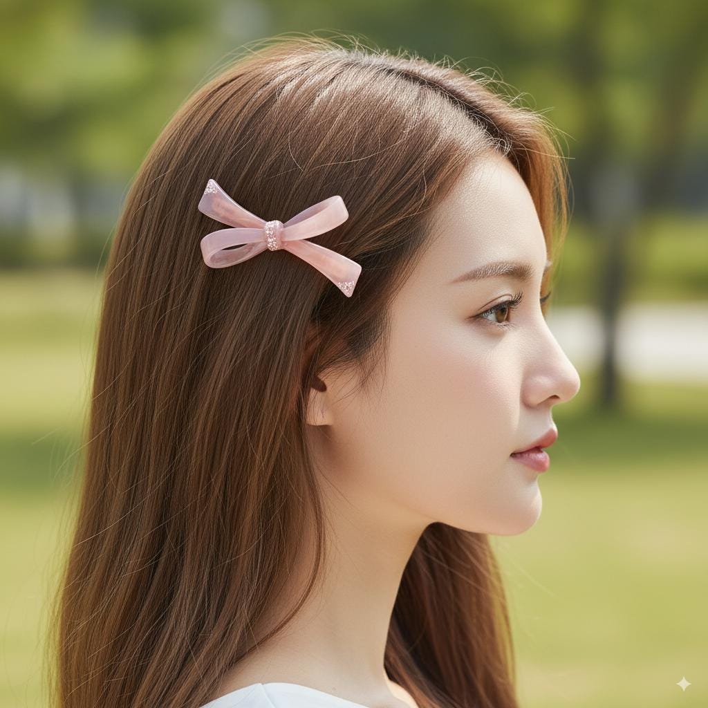 Luxurious Sparkle Ribbon Barrette (3.7 Inch) / Elegance French Hair Pin / Automatic Hair Clip