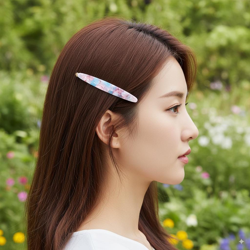 Luxurious Oval Hair Stick Hair Claw Clip (3.7 Inch) / Tortoise Shell French Hair Pin / Hair Accessory for Woman / Snap Clip for Thin Hair