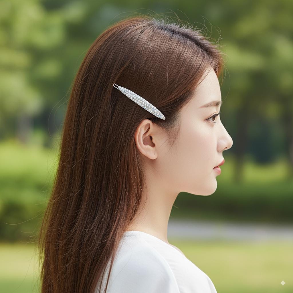 Tortoise Shell Black Oval Long Bobby Pin with Cubic (3.0 Inch) / Vintage French Hair Pin / Hair Accessory for Woman / Bow Barrette