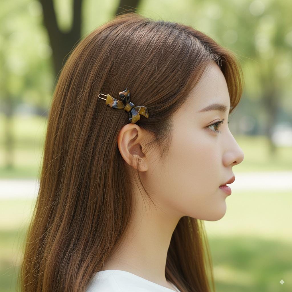 Tiny Double Ribbon Bobby Pin (1.8 Inch) / Tortoise Marble Leopard French Hair Pin Clip / Bow Barrette for Thin Hair