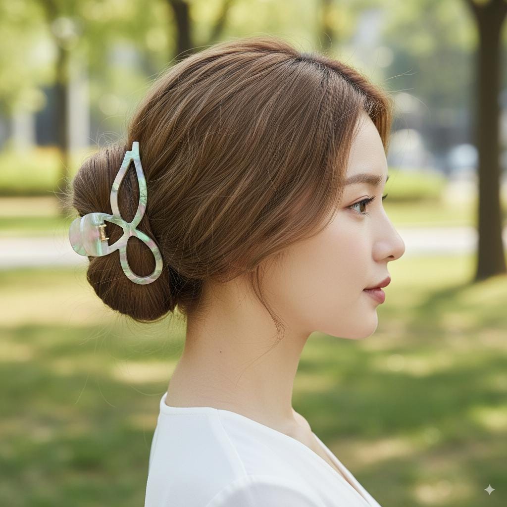 Luxurious Tailed Ribbon Updo Hair Claw (4.3 Inch) / Elegance French Hair Pin / Hair Barrette for Woman